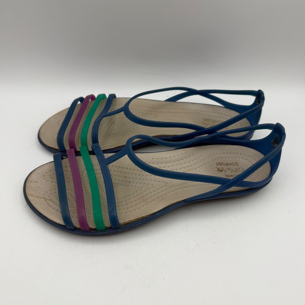 Crocs Isabella Strappy Sandals Womens 7 Blue Multi Color Jelly Flats Comfort
